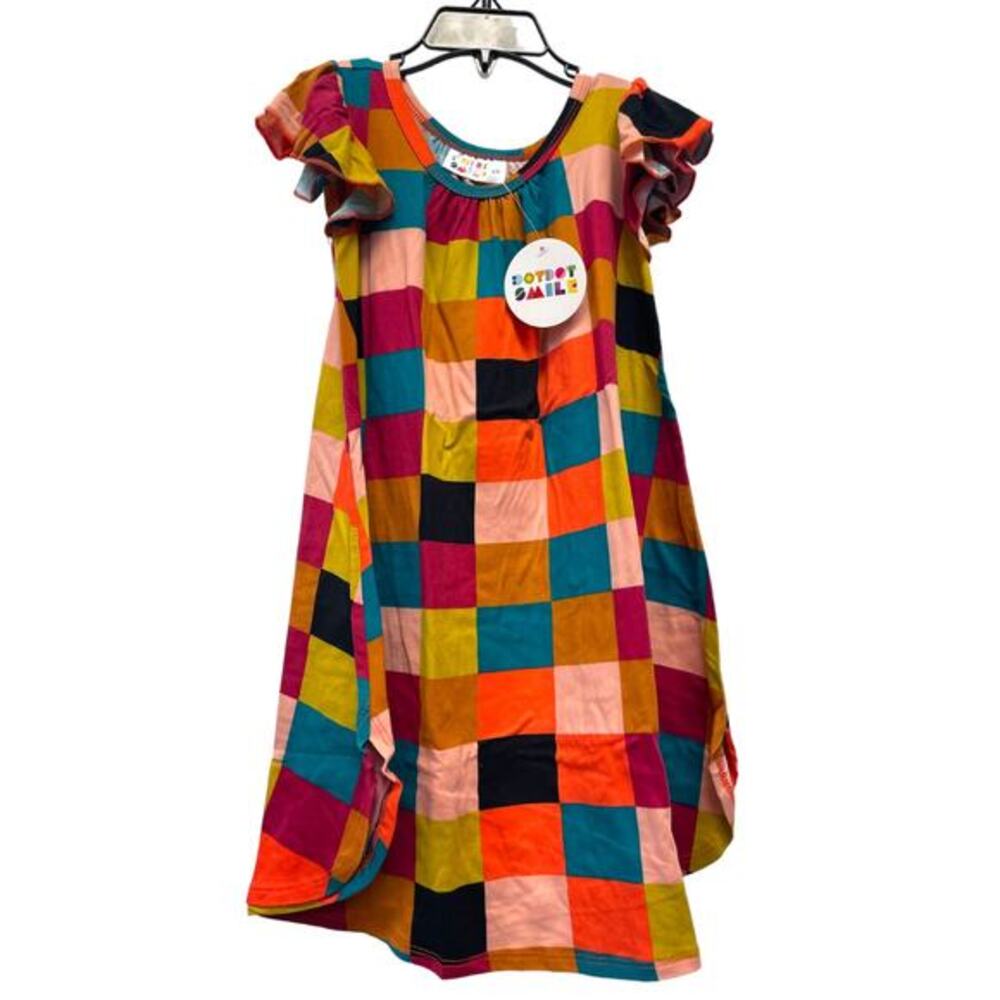 Dot Dot Smile NWT Girls'‎ 3/4 Multicolor Square Pattern Cap Sleeve Swing Dress